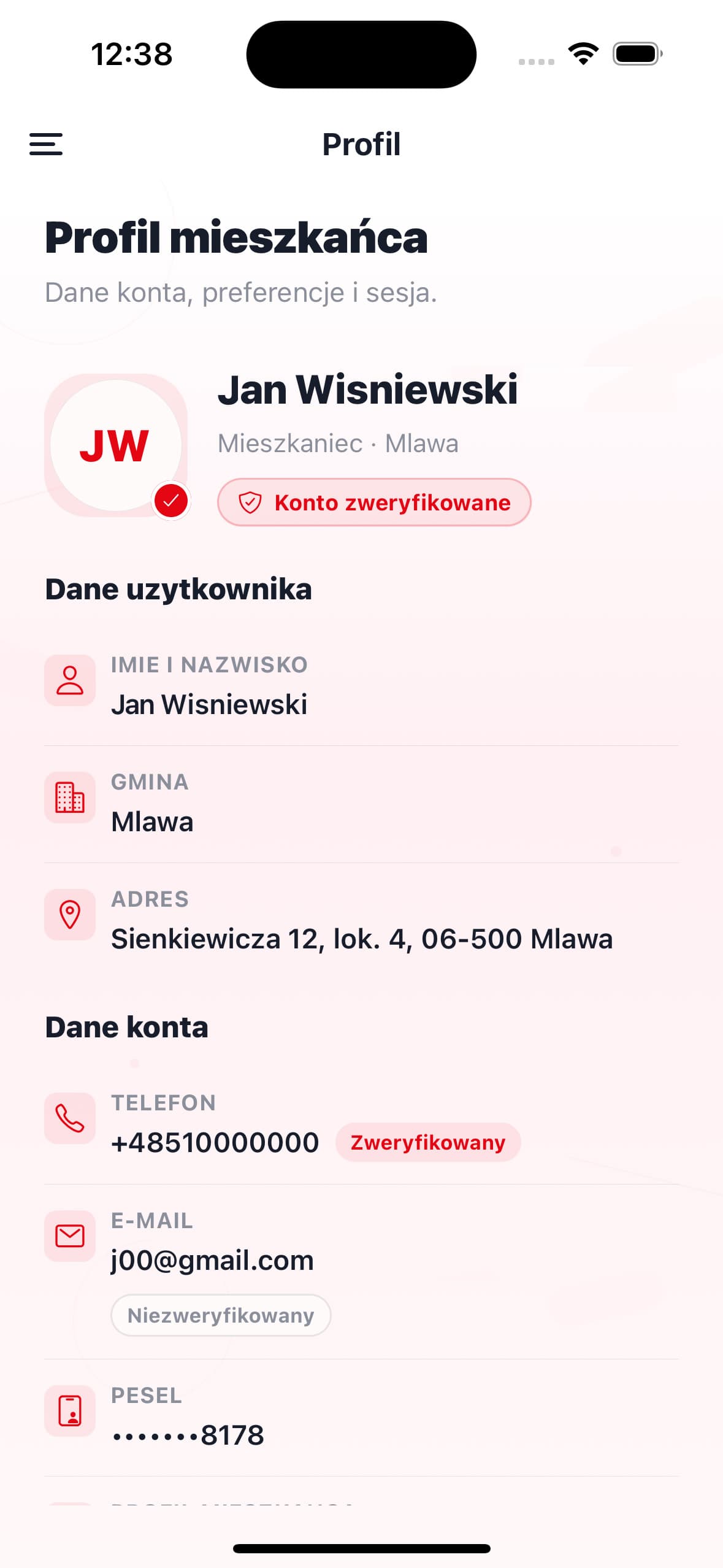 Profil mieszkańca w aplikacji Powiat Decyduje