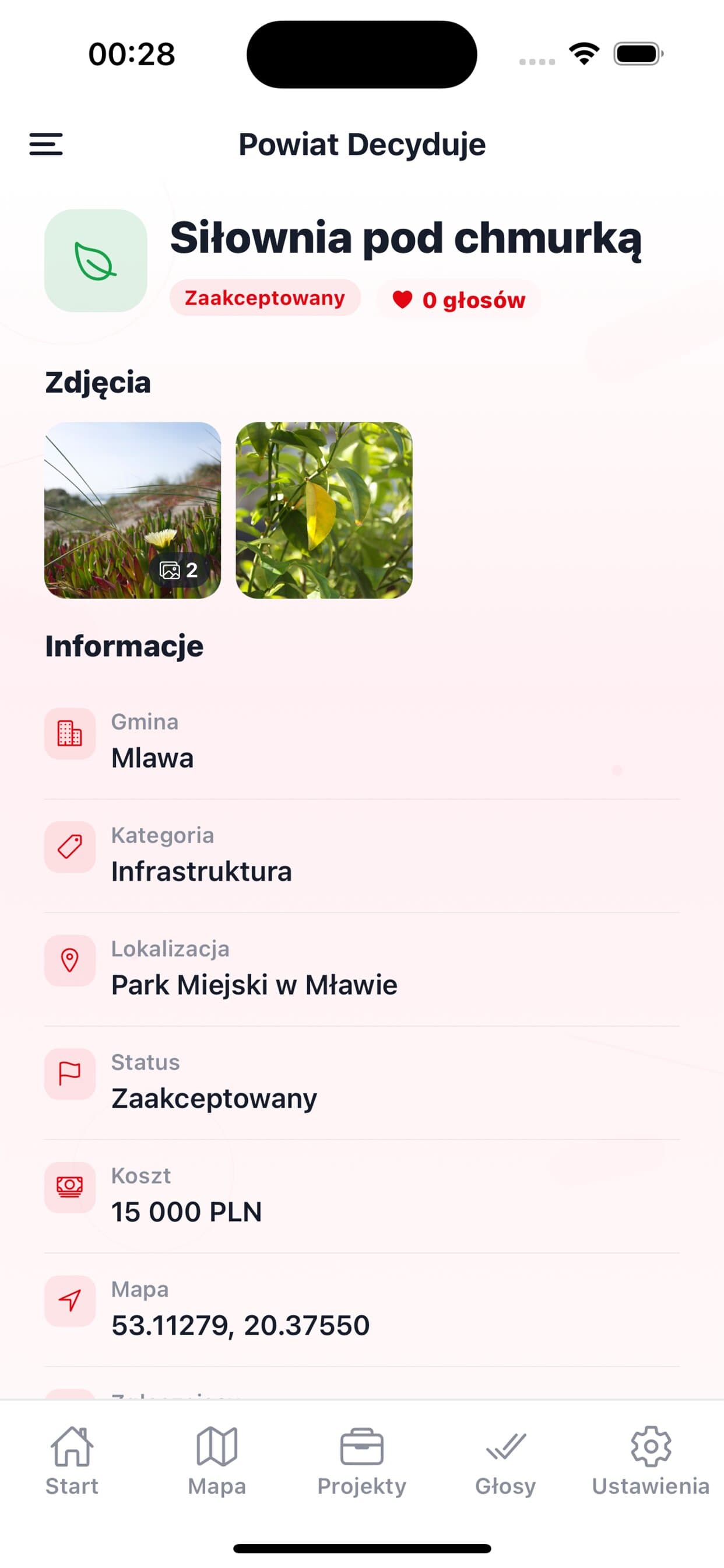 Szczegóły projektu w aplikacji Powiat Decyduje
